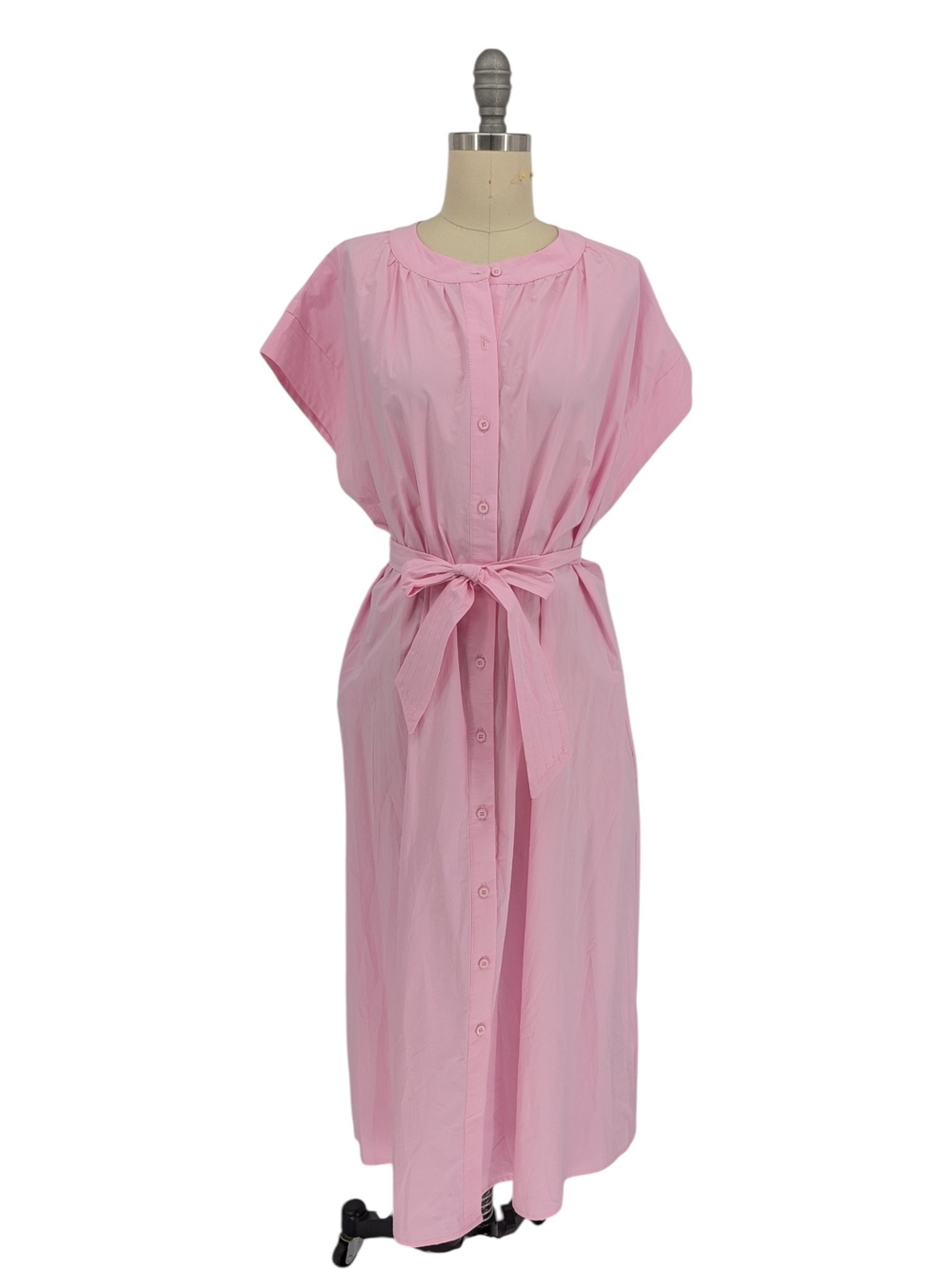 00272 Deluc Cotton Poplin Midi Shirtdress Pink size Small preppy minimalist